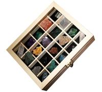 BETOOKY Collection de 20 Pièces de Pierres de Minerai Naturelles en Boîte en Bois, Spécimens de Pierres pour Outil D'enseignement et Décoration, pour Cours et Créations Artisanales