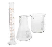 BETOOKY Ensemble Verrerie de Laboratoire 3 Pièces en Verre Borosilicate 50 Ml Comprenant Bécher Gradué Éprouvette Graduée et Flacon à Fond Plat pour Mesures Précises en Chimie Biologie