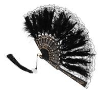 BETOOKY Éventail Pliable en Plume Noir Style Vintage Construction Robuste pour Cosplay et Fêtes Costumées Élégantes