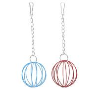 BETOOKY Lot de 2 Boules d'alimentation Suspendues en Fer pour Lapins et Hamsters, Balles Nourricières Chaîne Suspendre Rouge et Bleue, Distributeur d'herbe et d'exercice pour Petits