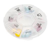 BETOOKY Organiseur de Remède Portable Hebdomadaire à 7 Compartiments, Pilulier Rond Mini 5 Pièces, Étui de Pilules Compact pour Voyage et Rangement Quotidien