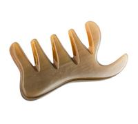 BETOOKY Peigne de Massage en Corne de Bœuf à 5 Dents pour Grattage Guasha, Design Ergonomique de Queue, Outil de Massage pour Visage et Jambes des Personnes Âgées