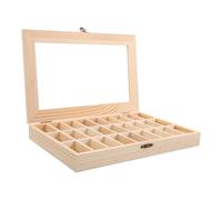 BETOOKY Vitrine à Roches en Bois Beige Compartiments pour Collection de Minéraux et Spécimens, Visibilité Claire, Usage Polyvalent pour Collections Privées ou Muséales
