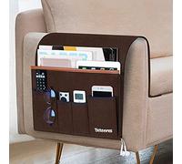 Betoores Poche de Canapé, Chaise Sac de Rangement en Feutre, Organiseur Housses de Canapé pour Télécommande, Tablette, Câble de Recharg, Magazine, Lunettes, Stylo - Brun