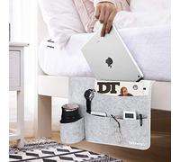 Betoores Poche de Lit en Feutre, Sac de Rangement de Chevet mit Porte-Bouteille, Organisateur de Chevet pour Télécommande, Téléphone, Tablette, Magazine, Lunettes, Stylo - Gris Clair