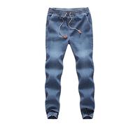 Betory Jeans Diesel Homme Casual Denim Coton Taille ÉLastique Draw String Confortable Travail Jeans Pantalons Cargo Homme Classique Sarouel DéContracté Denim Pantalon,Bleu Clair, XL