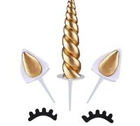 BETOY Décoration Gateau Licorne - Cake Topper Anniversaire - Accessoire DIY Oreilles et Cils (Doré)