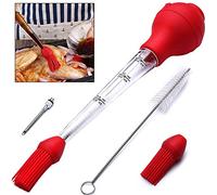 BETOY Poire à Sauce Poulet Turquie Barbecue avec Brosse de Nettoyage, Aiguille d'Injecteur, Pinceau Burette de Barbecue de qualité FDA en Caoutchouc Ampoule en Acier Inoxydable