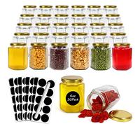 Betrome Lot de 30 Bocaux Hexagonaux en Verre Avec Couvercles Dorés, 180 ml, Pour Miel, Épices, Confitures - Cadeaux de Douche, Mariage, Artisanat - Stylo et Étiquettes Inclus