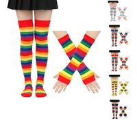 Betrynidil Ensemble De Chaussettes Hautes Pour Femmes, Chaussettes Hautes Rayées Gants, Chaussettes Rayures, Gants Longs Femme, Idéal Pour Les Fêtes De Carnaval Et d'Halloween (B)