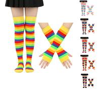 Betrynidil Ensemble De Chaussettes Hautes Pour Femmes, Chaussettes Hautes Rayées Gants, Chaussettes Rayures, Gants Longs Femme, Idéal Pour Les Fêtes De Carnaval Et d'Halloween (E)