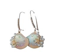 Betsey Johnson Boucles d'oreilles pendantes pour femme - Coquillage irisé avec fausses perles, étoile de mer dorée et accents de cristal