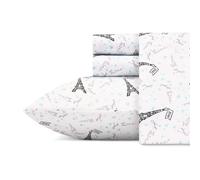 Betsey Johnson Je Taime Paris Ensemble de draps 3 pices en microfibre bleu pour lit double