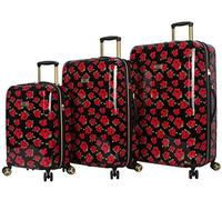 Betsey Johnson - Lot de 3 valises rigides avec roulettes pivotantes (50,8 cm, 66,2 cm, 76,2 cm) (Taille Unique, Support Flamant Rose), Roses couvertes, Medium, Large, One Size