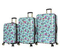 Betsey Johnson - Lot de 3 valises rigides avec roulettes pivotantes (50,8 cm, 66,2 cm, 76,2 cm) (Taille Unique, Support Flamant Rose), Colibri Floral rayé, Carry-on, Medium, Large, Bj0001