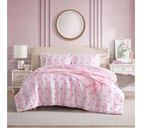 Betsey Johnson - Parure de lit Super Douce avec taies d'oreiller et draps Assortis, Comprend Une taie d'oreiller et Un Couvre-lit réversible en Peluche, Cadeaux de Saint-Valentin (nœud à Rayures