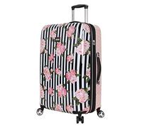 Betsey Johnson Valise Rigide Extensible de 66 cm - Résistante aux Rayures (ABS + PC) - Sac léger avec 8 roulettes pivotantes, Roses à Rayures, 66 cm