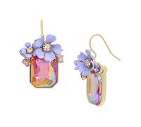 Betsey Johnson Womens Flower Gem Drop Earrings