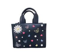 Betsey Johnson XO Nora Sac à bandoulière en simili cuir noir avec breloques brodées et petites poignées sur le dessus Comprend des marguerites 3D, des papillons, des coccinelles, des breloques