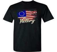 Betsy Ross Distressed Vintage Flag Victory on A Black Hirt Mens Cotton Tee Size M