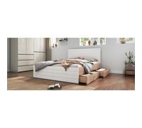 Bett doubles en bois 180x200cm avec 2 tiroirs cadre + sommier moderne Eiche/Weiß sans matelas ensemble 207x80x185cm