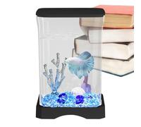 Betta Aquarium Tank, 4K HD Desk Fish Tank, Fish Bowl Small Aquarium Ornamental, Aquarium Starter with LED Light, Transparent Small Betta Fish Tank, Easy to Use, Portable for Home Offices