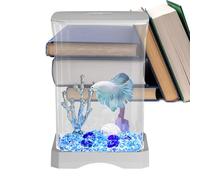 Betta Aquarium Tank - Petit bol de bureau, support de poisson léger à LED | Mini aquarium ornemental compact, récipient 4K Clear Clear pour Studio APPARTEMENT CUSCINE DE Home Office Stu