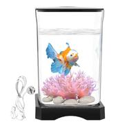 Betta Fish Tank - Acrylic Clear Compact Size | Small Desktop Aquarium with LED Lighting, Mini Fish Bowl for Betta Shrimp Crab, Decorative Home Office Aquarium Tank | Home Decor Use