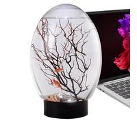 Betta Fish Tank - Compact Small Gold Fish Bowl | LED Light Funny Desktop Landscape Ornament - Fan Branch Tree | Durable Pet Aquarium Decor for Home Studio | Tabletop Aquarium