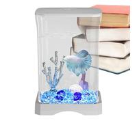 Betta Fish Tank, Small Aquarium Ornamental, Aquarium Starter Kit, Desktop Fish Tank, Compact Fish Bowl, Sturdy Build Fish Bowl with LED Light for Home Living Room Bedroom Decor