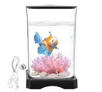 Betta Fish Tank, Small Fish Tanks Acrylic Aquariums with LED Lighting, 6.97x4.65x4.65 inches Adorable Betta Bowl Water Landscaping, Desktop Decorations for Shrimp, Crab, Spider