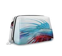 Betta Fish Trousse de maquillage de voyage en cuir de grande capacité, motif poisson Betta sur fond blanc noir, trousse de maquillage multifonctionnelle pour femme, bleu rouge, M, Bleu Rouge_3, Taille
