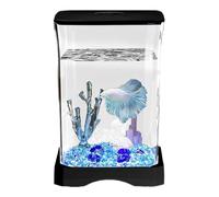 Betta Kit de démarrage pour aquarium de table, petit aquarium rectangulaire avec lampe LED et système de filtration, habitat de poisson compact pour la maison, le bureau et la décoration de bureau