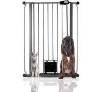 Bettacare Barrière pour Chien avec Chatière Verrouillable, 75cm - 84cm, Gris Ardoise, Hauteur de 104cm, Barrière de Sécurité pour Animaux Extra Haute avec Chatière pour Chat