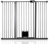Bettacare Barrière pour Chien avec Trappe Verrouillable, Barrière de Sécurité Extra Haute pour Animaux, 133,2cm - 140,8cm, Hauteur 104cm, Couleur Gris Ardoise