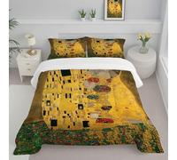 Bettdecke 264x228 cm Warme Rétro Art Ganzjahresdecke, Weiche Microfaser Le Baiser De Klimt Bettdecke Ohne Bezug, antiallergisch Jaune Steppbettdecke Mit Kissenbezugs