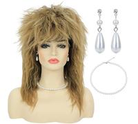 Bettecos Tina Rock Diva Perruque Glamour Punk Rock Star Cosplay Perruque pour Fête d'Halloween - Cheveux Blond 70 et 80
