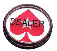 Bettecso Bouton de Poker, Poker Dealer Button Red Spade, Noir et Rouge, fabriqué en Verre Acrylique Premium avec élastiques de Protection, 7,5 cm x 1,8 cm, 80 g, Motif Pique Rouge Stars