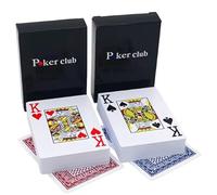 Bettecso Lot de 2 jeux de cartes Poker Club 100 % plastique, 54 cartes par deck, rouge et bleu, 6,3 x 8,8 cm, avec joker, jeu Poker Texas Hold'em