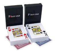 Bettecso Set de 2 Decks Poker Club Cartes 100 % plastique, 54 cartes par deck, rouge et bleu, 6,3 x 8,8 cm, avec Joker, Poker Texas Hold'em Casino