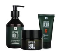 BETTER BE BOLD « best-seller » routine de soin de la calvitie (0-3 mm) | Crème de calvitie matifiante (0-3 mm) + shampooing calvitie nourrissant (0-6 mm) + Invisible Sun Fluid SPF 50