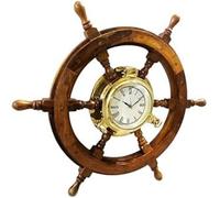 Better Buy Handicraft Horloge murale vintage marine en bois avec hublot et roue de bateau 61 cm