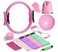 Better Me Kit de pilates pour entraînement à domicile, kit essentiel de pilates pour femme, équipement de pilates avec anneau de 36,8 cm, balle de yoga de 22,9 cm, serviette rafraîchissante, 6 bandes