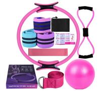 Better Me Kit essentiel de pilates pour femme, 11 pièces, bandes de résistance pour entraînement des fessiers, ballon de yoga, 25 cm, figure 8, bandes de résistance pour étirements (rose)