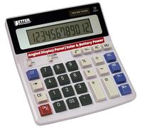 Better Office Products Calculatrice électronique de bureau extra large, écran LCD à 12 chiffres, panneau d'affichage incliné, 4 touches de mémoire, gris clair, double alimentation avec pile AA incluse