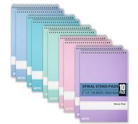 Better Office Products Lot de 10 blocs Steno à spirale, 15,2 x 22,9 cm, 80 feuilles, papier blanc, règle Gregg, couvertures de couleurs pastel assorties, 10 carnets Steno