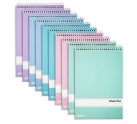 Better Office Products Lot de 10 blocs Steno à spirale, 15,2 x 22,9 cm, 80 feuilles, papier blanc, règle Gregg, couvertures de couleurs pastel assorties, 10 carnets Steno