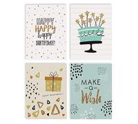 Better Office Products Lot de 100 cartes d'anniversaire - 10,2 x 15,2 cm - 4 motifs de couverture - Intérieur vierge - Avec enveloppes - Collection Elegant Gold