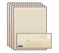 Better Office Products Lot de 100 feuilles de papier de papeterie vintage pour poste aérienne (50 feuilles lignées + 50 enveloppes assorties), format lettre 21,6 x 27,9 cm, papier ligné double face
