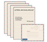 Better Office Products Lot de 100 mini papeterie vintage Airmail (50 feuilles lignées + 50 enveloppes assorties), 14 x 21 cm, design, impression double face, papier doublé double face